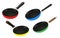 Set of frying pan kitchen utensil or aluminium flat frying pan or realistic stainless steel flat cooking pan concept