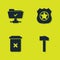 Set FTP operation successful, Hammer, Trash can and Police badge icon. Vector