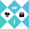 Set FTP sync refresh, Bottle of wine, Electric car and Bottles box icon. Vector