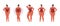 Set of full female body types isolated. Curvy women in red swimwear show off different body shapes. Vector illustration