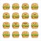 Set of fun kawaii cheese hamburger icon cartoons