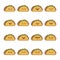 Set of fun kawaii taco icon cartoons