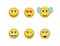 A set of fun positive emoticon expressions. Smile, wink, angel, surprised, in love, laugh smileys included.