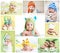 Set of funny babies or children weared in hats