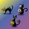 A set of funny black cats to celebrate Halloween