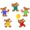 A set of funny brown teddy bears with flowers and balloons for children illustrations