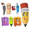 Set of Funny Cartoon Characters School Items Supplies