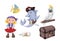 Set of funny cartoon cute children of pirates and sea inhabitants.