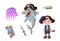 Set of funny cartoon cute children of pirates and sea inhabitants.