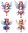 Set of funny cartoon fairies isolated on white background. Generative AI