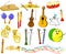 Set of funny cartoon musical instruments