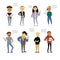 Set of funny cartoon youth characters with different shaped speech bubbles. Street casual style, modern fasion. Flat