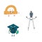 Set of funny characters from pair, compasses, protractor, cap.