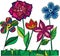 Set of funny decorative colors flowers