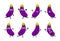 Set of funny eggplant vegetable cartoon character