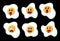 Set of funny emoji fried eggs in flat style.