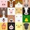 Set of funny farm animals face in square