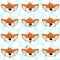 Set of funny fox emoticons - smiling orange foxes with different emotions from happiness to angry. Can be used for logos, icons.