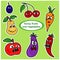 A set of funny fruit and vegetable stickers. Vector illustration