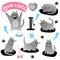 Set of funny gray cats.