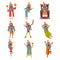 Set of funny king in various clothes. Cartoon character of old bearded man wearing gold crown. Ruler of kingdom. Flat