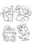 Set of funny mice drawn in outline, they are going to celebrate the New Year holiday, dance, drink, give and receive