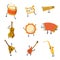 Set of funny musical instrument characters with hands and legs