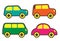 Set of funny pictures: cars of different colors. Kawaii illustration.