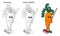 Set of funny smiling kawaii carrots with broom in doodle style.