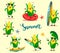 Set of funny summer corn in a cartoon style kawaii.