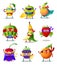 Set of funny superhero humanized characters fruit and berry in masks and capes. Vector illustration in flat cartoon