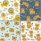 Set of funny tigers and lion seamlesss pattern, childish illustration for fabric,kids nursery