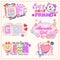 Set of funny vector prints for clothes for girls, woman or babies. Six cute little compositions - Vector