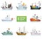 Set of funny vector ships in cartoon style