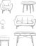 Set of furniture in vector. Vector illustration of chair, table, lamp, sofa and night table. Interior design. Coloring page.