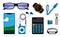 A set of gadgets. Smartphone, glasses, player, calculator, memory drives. Isolated on white background. Vector illustration