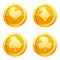 Set game coins card suits of clubs, hearts, diamonds, spades gold icon, game interface, gold metal. For web, game or