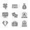 Set Game dice, Briefcase and money, Slot machine with jackpot, Lottery, Diamond, Money bag and Casino slot clover icon