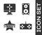 Set Gamepad, Computer monitor, Star and Stereo speaker icon. Vector