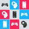 Set Gamepad, Head people with play button and Smartphone, mobile phone icon. Vector