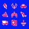 Set Gamepad, Playing cards, Whirligig toy, Toy plane, truck, boat, and horse icon. Vector