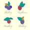 Set of garden berries and leaves. Blueberry, strawberry, raspberry, dewberry. Vector illustration