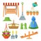 Set of garden equipment and decorative accessories vector illustration