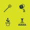 Set Garden pitchfork, Automatic irrigation sprinklers, Flowers pot and Watering can icon. Vector