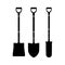 Set garden shovels. Three black silhouettes of shovels for gardening and gardening.