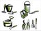 A set of garden tool compositions. Preparation for planting seeds. Illustration in the style of careless sketch and