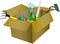 Set of garden tools in the cardboard box