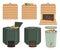 Set of garden wood and plastic composting bins. Garden fertilizer organic with worms. Recycling organic waste. Sustainable living