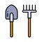 A set of gardening tools. Farm tools color sign