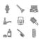 Set Gas boiler, Hairbrush, Bottle of shampoo, Water tap, Towel stack and Toilet bowl icon. Vector